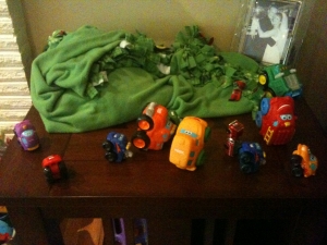 Cars at attention? This is a new take on the odd toddler OCD phenomenon that typically results in a long line up of some type of toy.