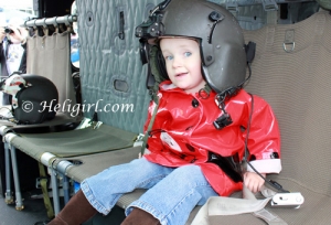 In the Air Force's Huey. She insisted on trying on the helmet.